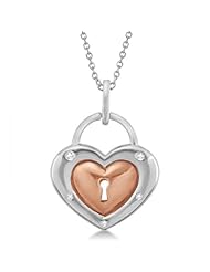 Double Heart Lock Necklace with Diamond Accents 18" Rose Gold over Sterling Silver Pendant 0.0 ctw