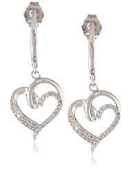 Sterling Silver Diamond Dangle Heart Earrings (0.05 cttw, I-J Color, I3 Clarity)