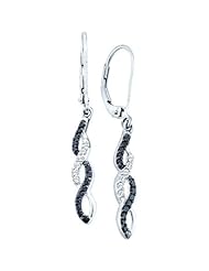 0.32ctw Black & White Diamond Dangle Swirl Earrings