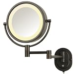 Jerdon Eclipse 8" Lighted Wall Mount Mirror, 5X-1X Magnification, Bronze Finish