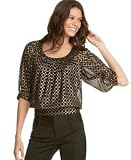 GUESS? Banded-Hem Sheer Raven Top