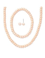 SS Peach 6-7mm Freshwater Cult. Pearl Necklace/Bracelet/Earring Set