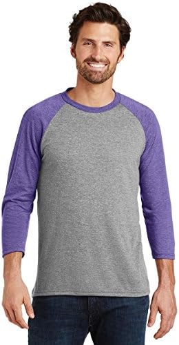 Threaded Sports Men's Baseball Crew Neck Cotton 3/4 Sleeve Essential Raglan T-Shirts Grey/Purple S