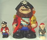 Hand Painted Ceramic Pirate Cookie Jar with Matching Salt and Pepper Shakers
