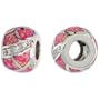 Sterling Silver Pandora Type Bead Barrel Pendant w/ Pink Lab Opal Inlay & CZ stones, 3/8" (9mm)