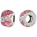 Sterling Silver Pandora Type Bead Barrel Pendant w/ Pink Lab Opal Inlay & CZ stones, 3/8" (9mm)