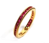 Square Shape Ruby Channel Set Full Circle Band with Fine Millgrain Edge, 18k Yellow Gold, Ring Size 5.5 (T.w 1.45)