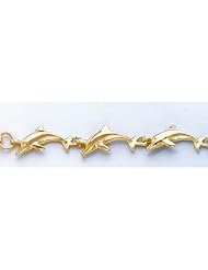 Gold Bracelet 7" Mini Jumping Dolphin Bracelet High Polish