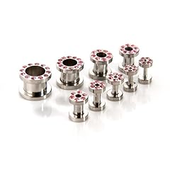 Flesh Tunnel ~rosa Kristalle~ Plug Stopfen 316L Silber - W�hle deinen Wunschdurchmesser in mm