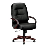 HON 2191NSR11 2190 Pillow-Soft Wood Series Executive High-Back Chair, Mahogany/Black Leather