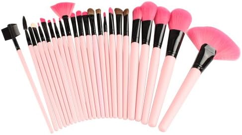 Charmoee™ 24 PCS Fashion Pink Roll up Case Brushes Kit Pro Wooden Handle Makeup Brush Tool