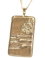 Perfect right-hand point break 3 wave swell 14K Yellow Gold "Surf Tag" Wave Pendant