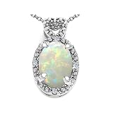 1.52 cttw 14k Gold Genuine Oval Opal and Diamond Pendant - 14kt White or Yellow Gold