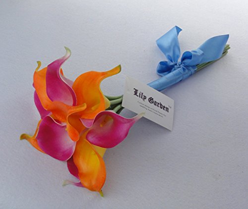 Lily Garden Mini 15" Artificial Calla Lily 10 Stem Flower Bouquets (Orange & Hot Pink)