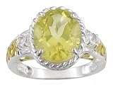 STERLING SILVER AND 18KT OVER STERLING SILVER 5.22CT LEMON QUARTZ AND .16CTW WHITE TOPAZ RING