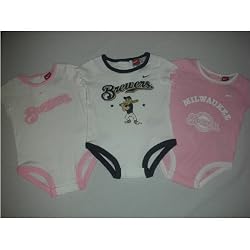 Milwaukee Brewers Baby Girl Pink 3 Pack Creeper Set by Nike