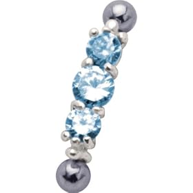 Aqua Three Prong-Set Gems 925 Sterling Silver Eyebrow Ring Shield - 16 Gauge