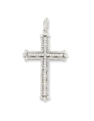 14k White Gold Diamond Budded Cross Pendant