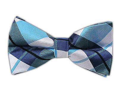 100% Silk Woven Mystic Blue Plaid Self-Tie Bow Tie