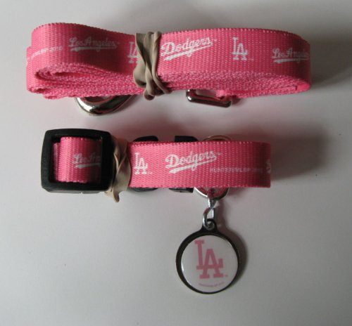 Los Angeles Dodgers PINK Dog Pet Set Leash Collar ID Tag XS