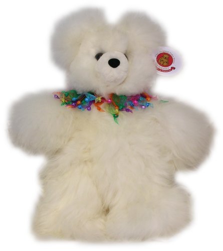 41XvjzXKwZL Alpaca Bear. Genuine Light Colored Alpaca Teddy Bear With Multi Colored Bells Collar. 18 Inches high.