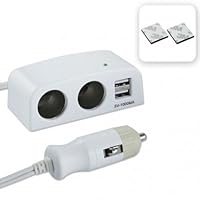 CHARGER SUPPLY Dual USB Ports DC 5V/1000MA 2 CIGAR SOCKETS DC 12/24V for Cellphone, GPS, PDA, Camera, Game Player MP3, Bluetooth- white