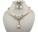 Jay Jewellery - Cream glass pearl necklace with rhinstone flower centre with earrings