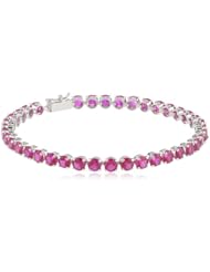 14k Gold Round Created Ruby Tennis Bracelet