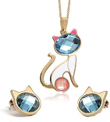 CC Kimico Fashion Jewelry Set Titanium 18K Gold Plated Jewerly Set with Crystal Cat's Eye Owl Cat Set