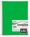 Mead Spiral Notebook, 3-Subject, 120-Count, College Ruled, Green (05748)