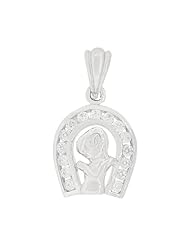 14k White Gold, Small Size Horse Shoe Design Praying Girl Religious Pendant Charm Communion Confirmation