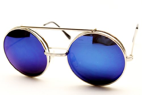 V137-vp Flip up /Out Round Metal Sunglasses 2" Lens