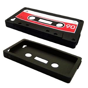 Black/Red Silicone Cassette Tape Case / Skin / Cover for Apple iPhone 4 / 4G