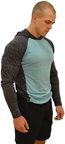 defWear Tapered Lightweight Muscle Hoodie, Soft Triblend Raglan - Look More Cut (XL, Charcoal/Teal)