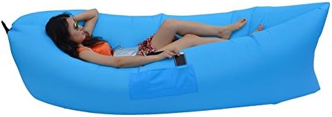 Inflatable Outdoor Air Sleep Sofa Couch Air Mattresses Bedding Portable Sleeping Lounger Bag Compression Sacks for Summer Camping Beach (Skyblue)