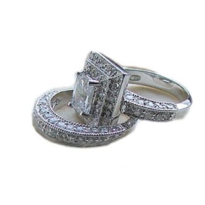 Vintage Style Cz Wedding Engagement Ring Set