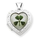Sterling Silver Mother of Pearl with 4 Leaf Clover 2-Frame Heart Locket