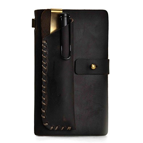 ZLYC Vintage Handmade Refillable Leather Travelers Journals Diary Notepad Notebook with Pencil Case, Dark Brown