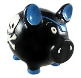 Black Pirate Pig Blue Skull & Crossbones Piggy Bank Money