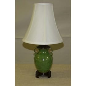 Table lamp apple green ceramic finish linen shade cream