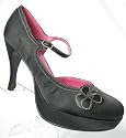 Black Satin Formal Pumps w/ Flowers