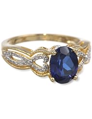 Sterling Silver with Yellow Gold Plated Created Ceylon Sapphire and Diamond Ring, Size 7