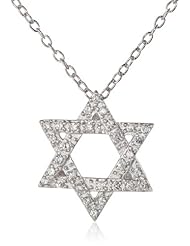 Sterling Silver White Simulated Diamond Star of David Pendant Necklace, 18"