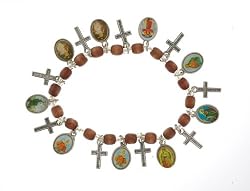Stretch Wooden Bracelet with Saints Medals and Cross