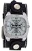 Silver Five Skull in Cross Form Leather Wide Band Trendy Fashion Design Steel Dial Gothic Punk Biker Wristband Watch