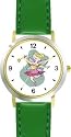 Pink Fairy Ballerina - Ballet Dancer WATCHBUDDY&reg; DELUXE TWO-TONE THEME WATCH - Arabic Numbers - Green Leather Strap-Children's Size-Small ( Boy's Size & Girl's Size )