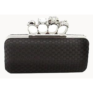 Black Skull Clutch Satin Knuckle Duster Four Ring Evening Bag