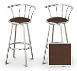 2 Embossed Dark Brown Floral Fabric Specialty / Custom Chrome Barstools wit ....