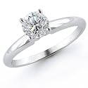 14k White Gold 1/3 Carat Round Cut Solitaire Diamond Ring - (I-J;I1-2)