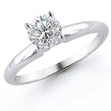 14k White Gold 1/3 Carat Round Cut Solitaire Diamond Ring - (I-J;I1-2)
